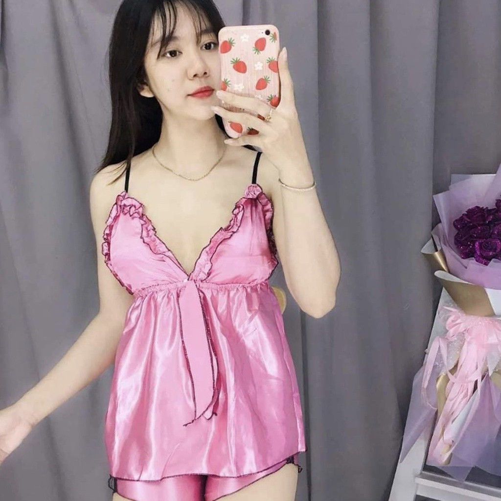 Đồ ngủ sexy nữ🍀 FREE SHIP 🍀  Đồ ngủ lụa phi có mút ngực 2 dây hở lưng, mịn mịn, quyến rủ, TTK_DN3 | BigBuy360 - bigbuy360.vn