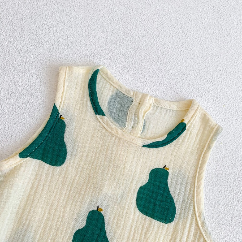 Bộ Áo Liền Quần Sát Nách Vải Cotton Thiết Kế Dễ Thương Cho Bé Sơ Sinh Từ 0-2 Tuổi