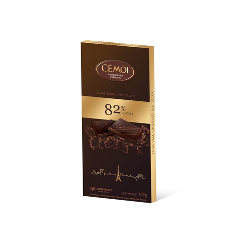 Socola đen 82% cacao dạng thanh Cémoi 100g
