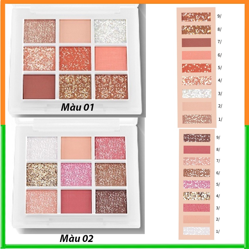 Bảng Phấn Mắt Nhũ Lì 9 ô Vuông Lameila