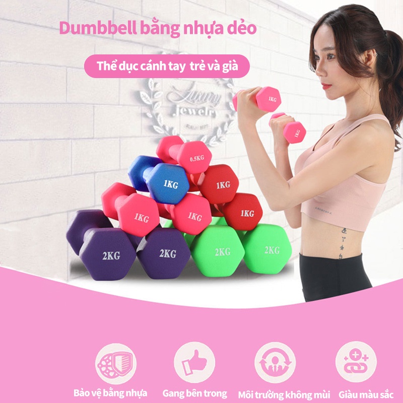 Tạ Tay Dumbbell 1-&gt; 5kg Tạ cầm tay Mini Nam, Nữ, Tạ bọc Cao Su