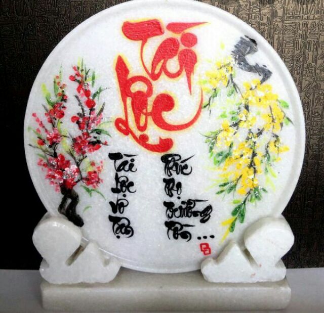 Thư pháp trên đá ĐĨA TRÒN nguyên khối để bàn