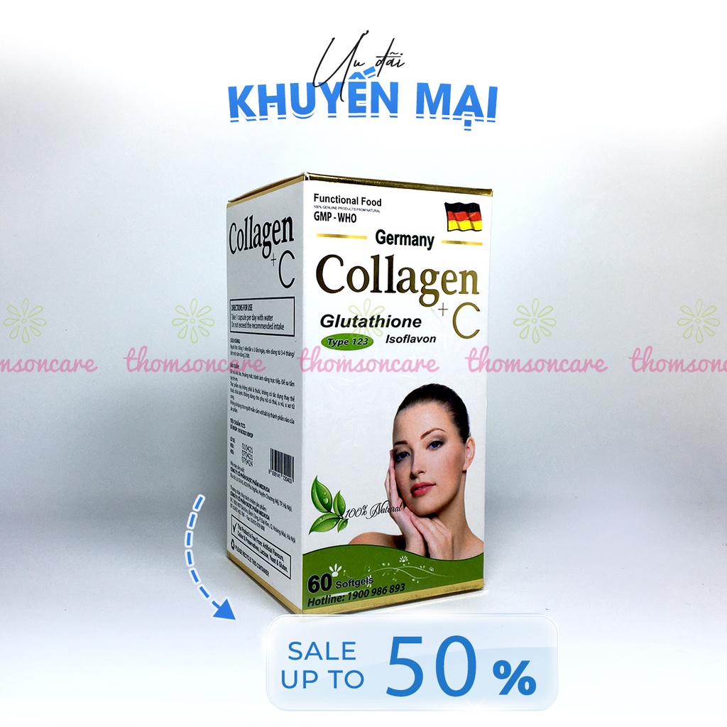 Bổ sung nội tiết tố từ Collagen thủy phân - Collagen +C hộp 60v có thêm vitamin C, E, glutathion và mầm đậu nành