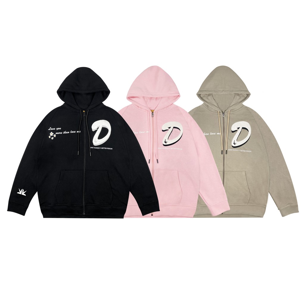 Áo Hoodie Zip DESTRUCTION Logo Đen - Hồng - Nâu