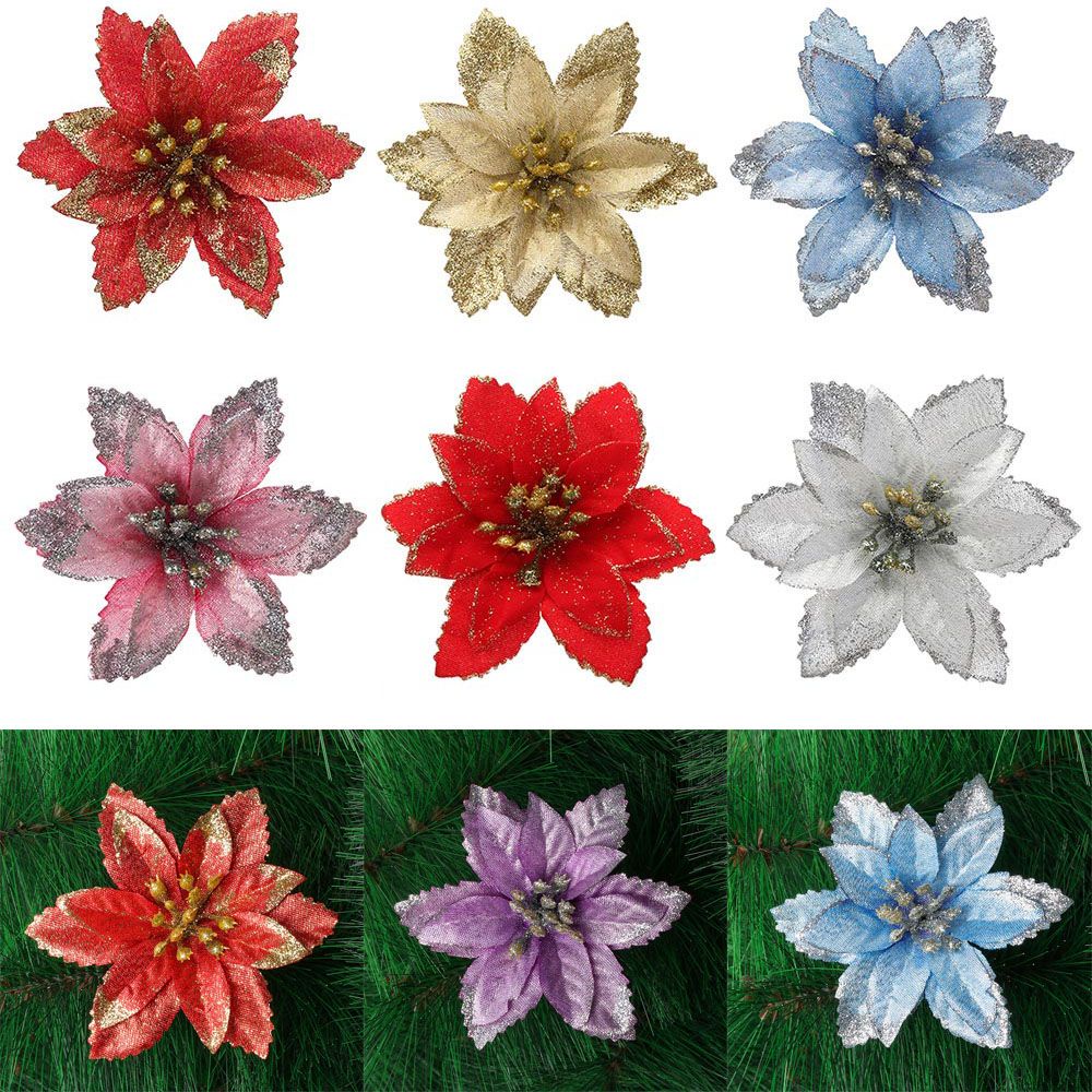 Hoa nhân tạo bằng nhựa nhiều màu sắc nổi bật trang trí cây thông giáng sinh năm mới