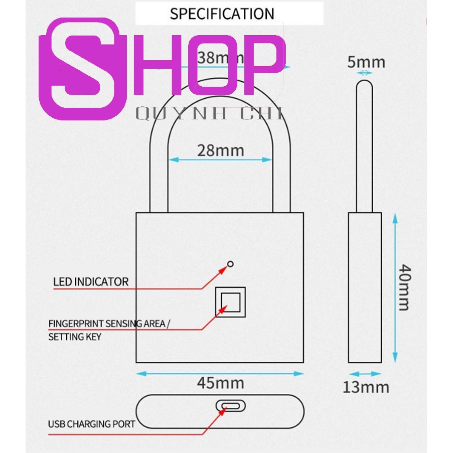 Ổ Khóa Vân Tay Thông Minh Thép Không Gỉ Cổng Sạc USB