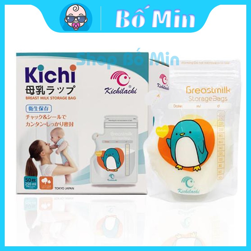 Túi trữ sữa Kichilachi Nhật Bản Hộp 50 túi 250ml siêu xinh[ Shop Bố Min ]