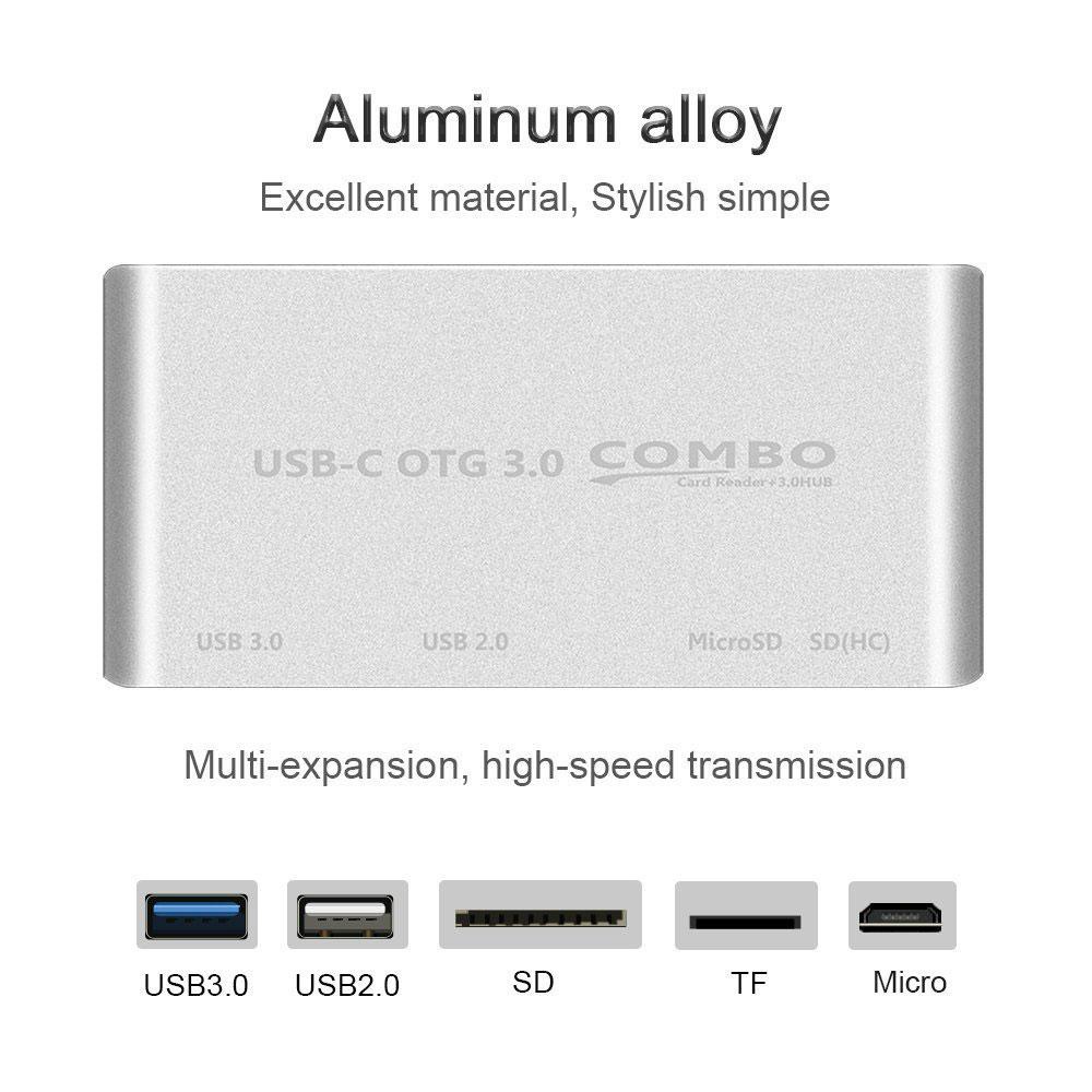 Hub Đọc Thẻ Nhớ OTG USB 3.0 5 Trong 1 Với Đầu Đọc SD / TF Cho MacBook