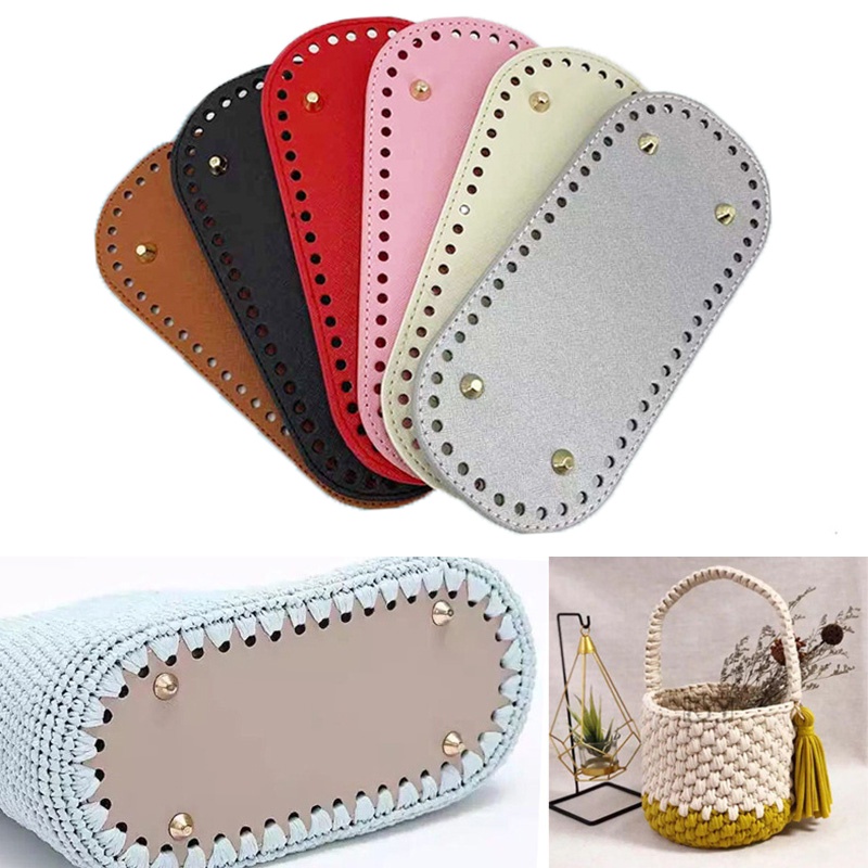 Túi Xách Da PU Màu Trơn Đính Đinh Tán Hình Oval 18 * 8cm DIY