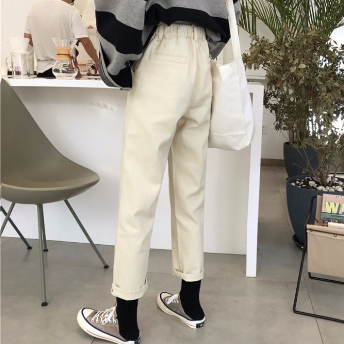 Quần jean dài kéo eo cao thời trang xuân thu phong cách Hàn Quốc dành cho nữ