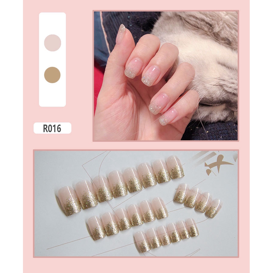 【Yulin】24Pcs Graded Color Fashion False Nails Finished Nail Patch Short Fake Nails Wearable Nails Stickers Waterproof
