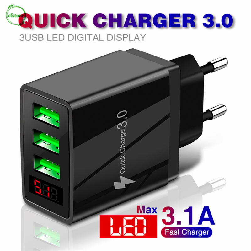 CF Quick charge 3.0 USB Charger 5V 3.1A LED Display Fast Charging Wall Phone Charger