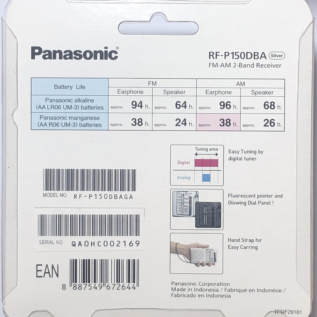 Đài Radio Panasonic RF-P150DBA kèm 2 pin AA chính hãng giá rẻ