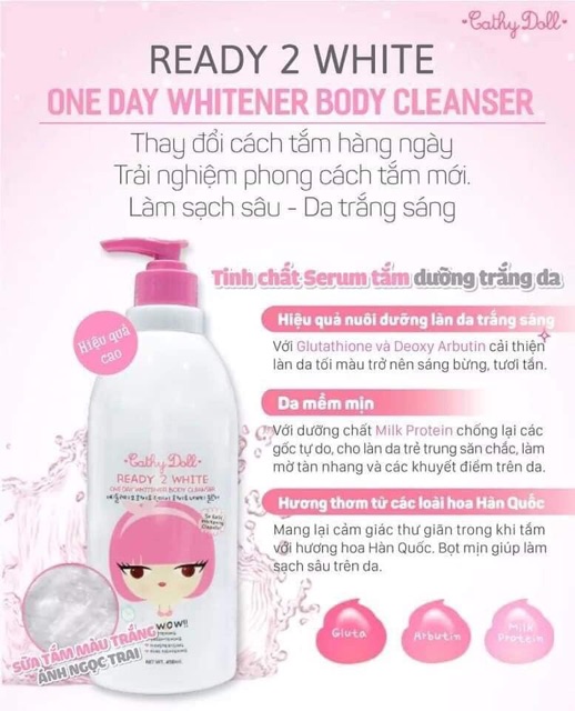 SỮA TẮM TRẮNG DA READY 2 WHITE CATHY DOLL THÁI LAN TEM HỒNG CHÍNH HÃNG