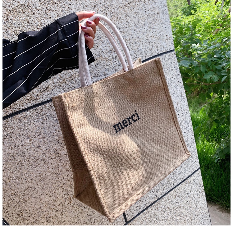 Túi cói MERCI 2 quai đựng đồ tiện lợi (35x36cm)