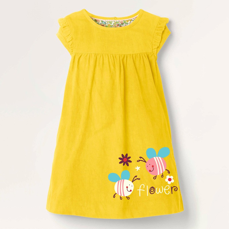 Váy đầm mùa hè Little Maven bé gái phong cách Âu Mỹ tay hến đáp bèo màu vàng chanh siêu sang