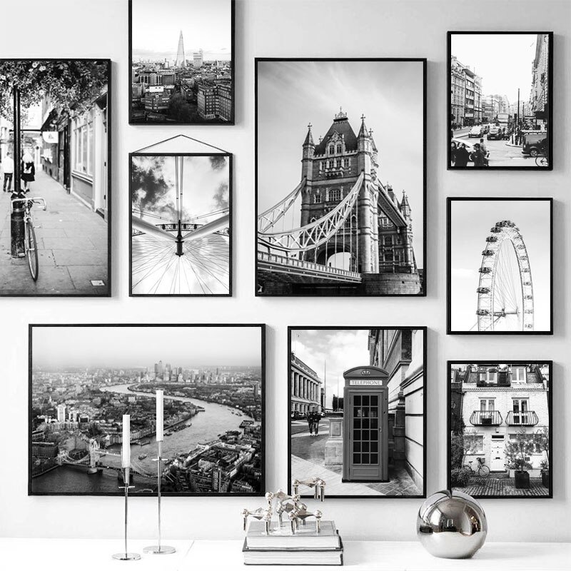 Tranh in hình London trắng đen phong cách Bắc Âu trang trí phòng khách