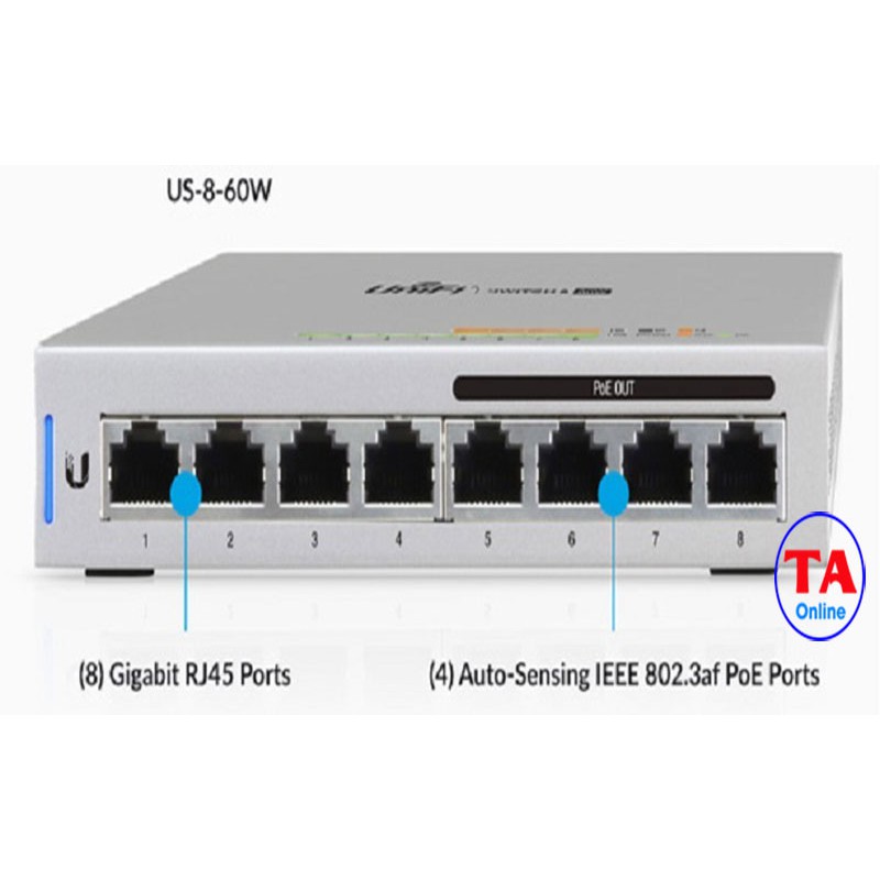 Bộ chia mạng 8 cổng 1Gb cấp nguồn PoE Unifi US-8-60W