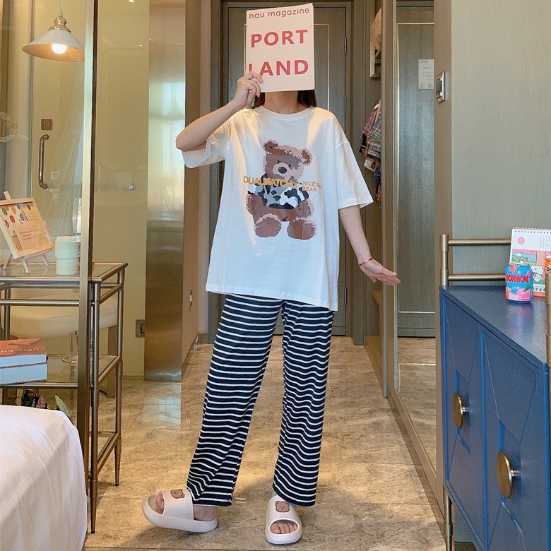 Đồ Bộ Nữ- Bộ Mặc Nhà Chất Liệu Vải Thun Cotton 100% Dáng Suông Cực Ngầu Dễ Thương Guu DN12