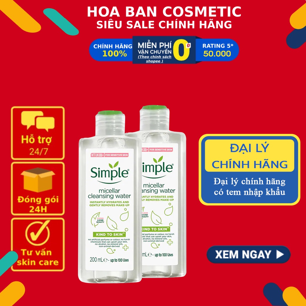 [Mã COSDAY giảm 8% đơn 150K] Nước tẩy trang Simple Micellar Cleansing Water 200ml làm sạch trang điểm vượt trội