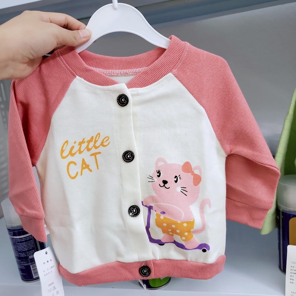 Áo khoác len Cadigan quảng châu cúc giữa phong cách hàn quốc phối màu đáng yêu cho bé (6-17kg)