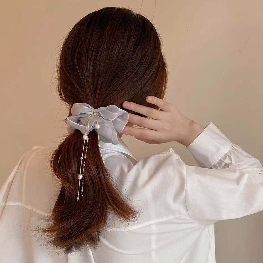 QQMALL Dây Cột Tóc Đuôi Ngựa Co Giãn Đính Bóng Lông Tua Rua Thanh Lịch Cho Nữ