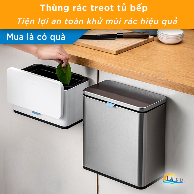 Thùng rác treo tủ bếp có nắp đậy thông minh có ruột để túi rác khử mùi than hoạt tính an toàn kháng khuẩn HADU