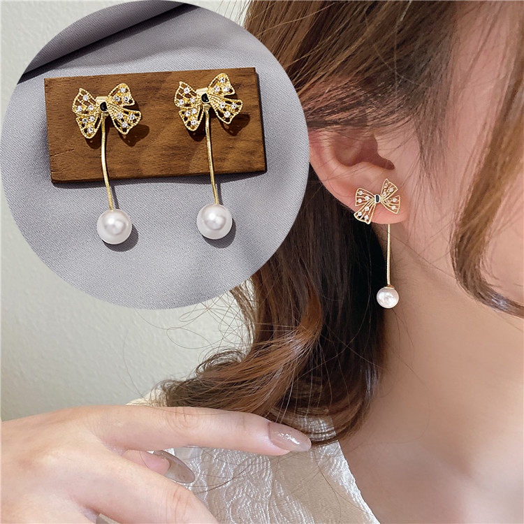 Bông Tai Dáng Dài Đính Ngọc Trai Phong Cách Hàn Quốc Thời Trang S925