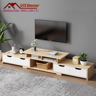 [ Hàng chọn ] Kệ tivi LCI-1960V (120-190)*30*32cm, Gỗ MDF phủ melamin chống thấm (Màu vàng)