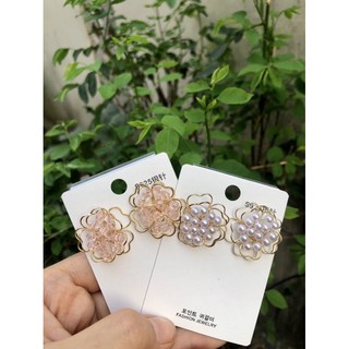 Khuyên tai hoa tai bông tai nữ hinh hoa hạt trai hạt đá theo phong cách Hàn Quốc