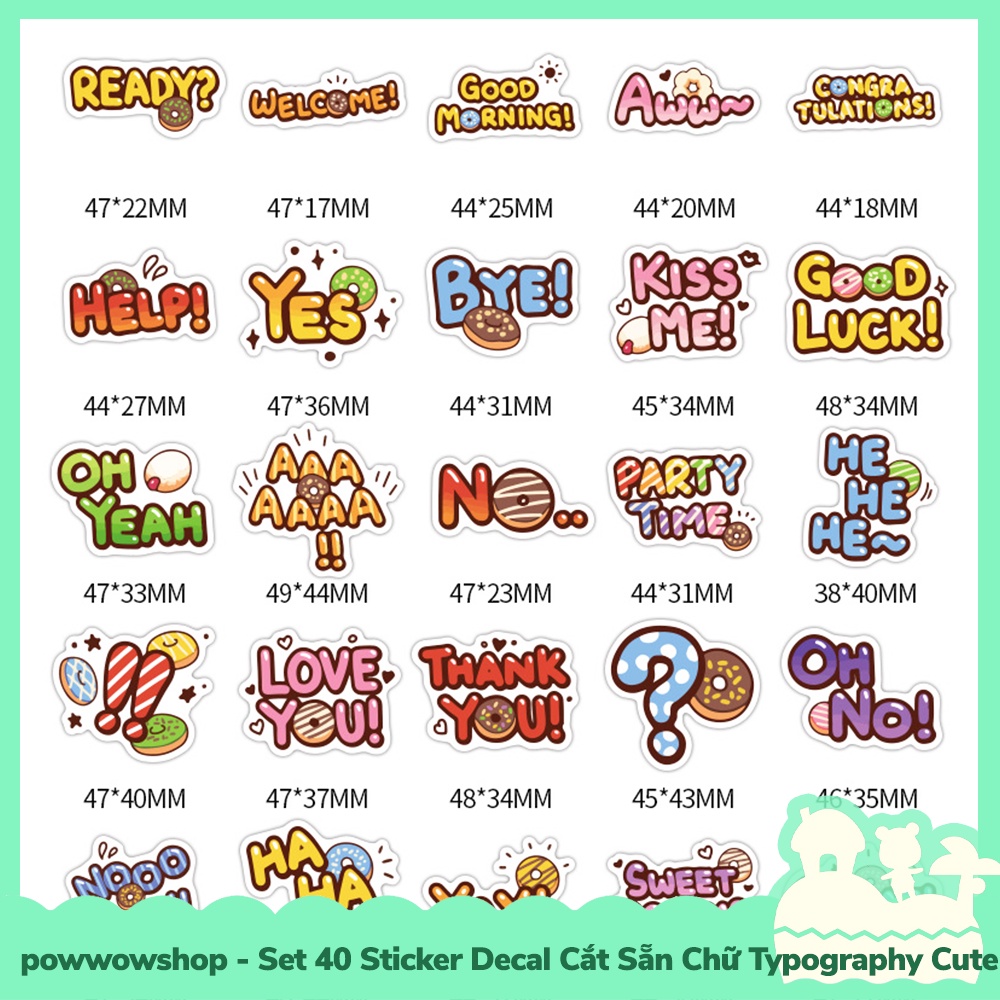 [Sẵn VN - Hỏa Tốc] Set 40 Sticker Mini Decal Dán Trang Trí Vật Dụng Mẫu Chữ Typography Cute Days