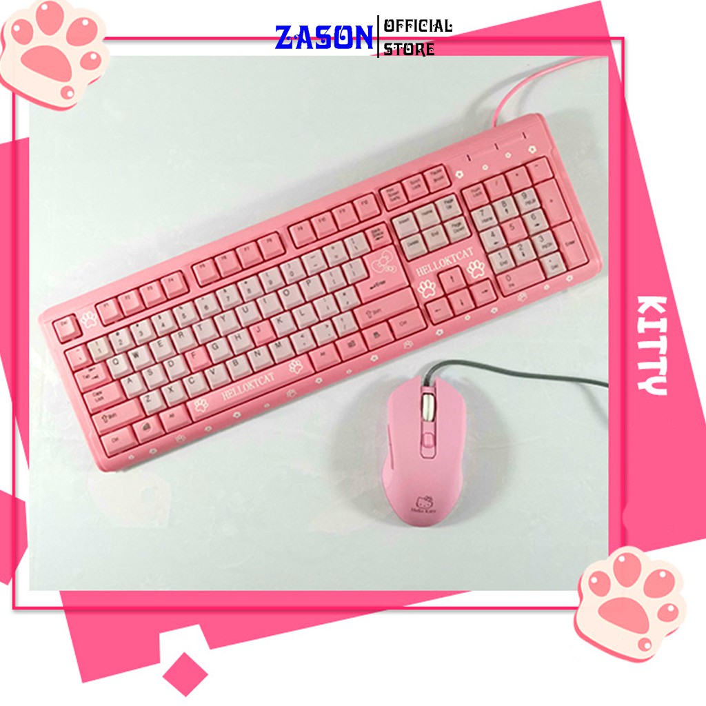 Combo Bộ Bàn Phím Và Chuột Có Dây HELLO KITTY Màu Hồng, Chuột Và Bàn Phím Siêu Cute Kết Nối Qua USB | BigBuy360 - bigbuy360.vn