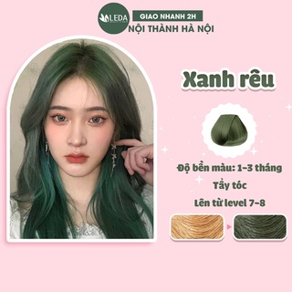 Thuốc nhuộm tóc màu xanh rêu không cần tẩy tặng kèm oxy trợ nhuộm, găng tay, LEDA