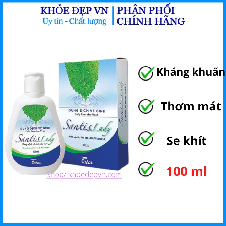 Dung dịch vệ sinh phụ nữ lá trầu không se khít Santis Lady 100ml