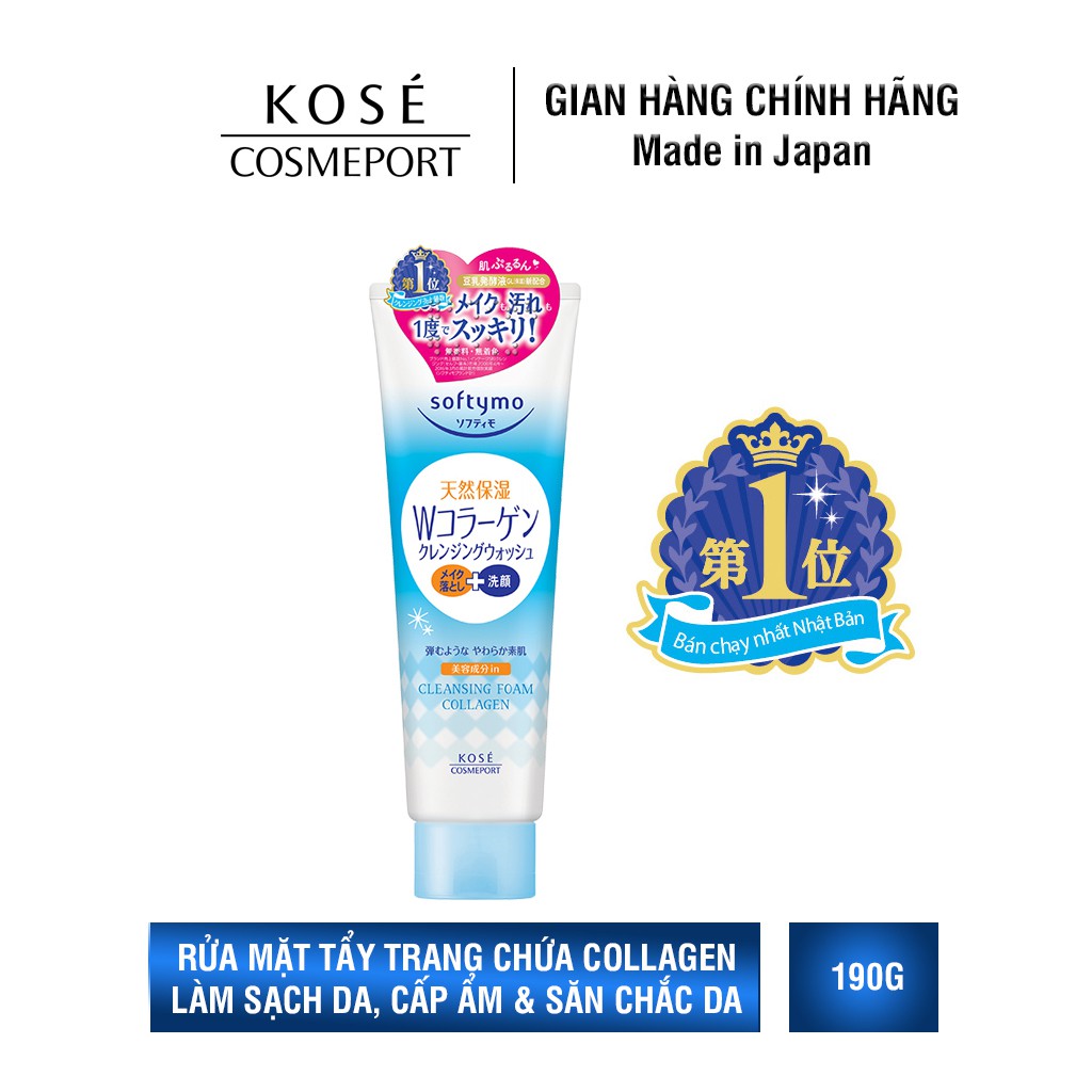 Bọt Rửa Mặt &amp; Tẩy Trang Dạng Kem 2 Trong 1 Kosé Cosmeport Softymo Cleansing Foam Collagen (190g)