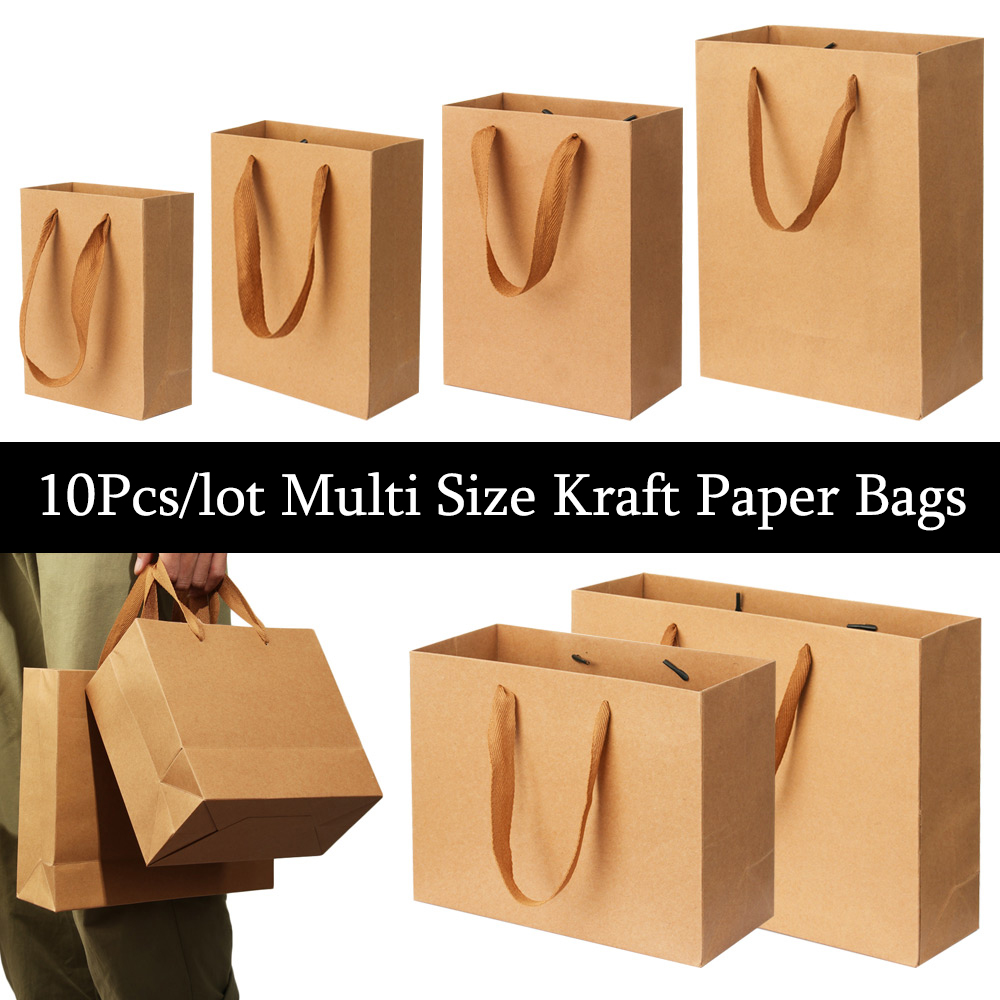 Bộ 10 Túi Giấy Kraft Đựng Bánh Kẹo Nhiều Kích Cỡ Có Tay Cầm