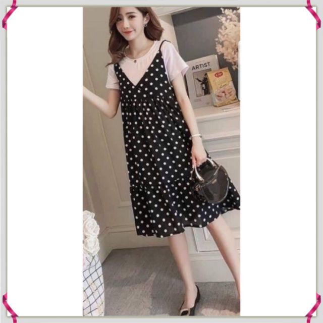 Váy Bầu Chấm Bi Chất Chéo Thái