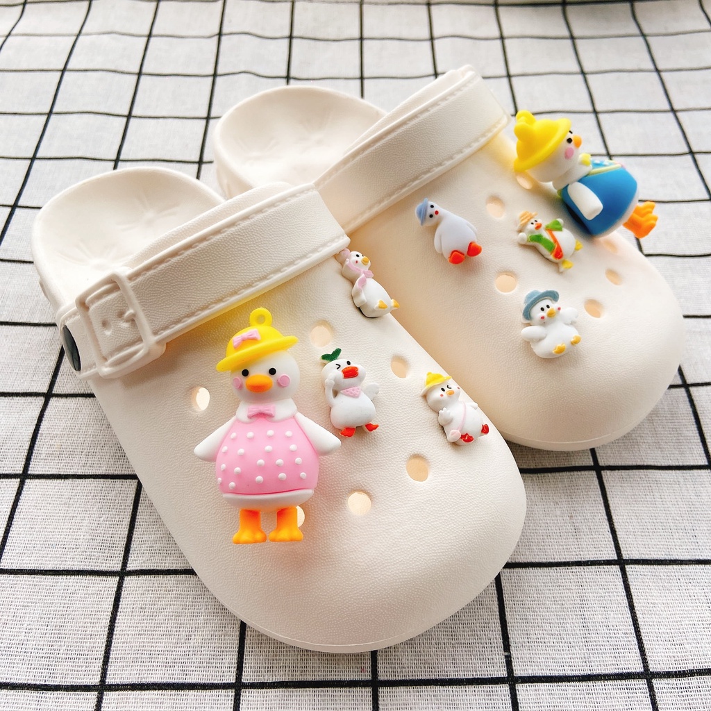 Set 8 Phụ Kiện Trang Trí Giày Crocs Hình Chú Vịt Vàng Đáng Yêu#Loạt Phim Hoạt Hình