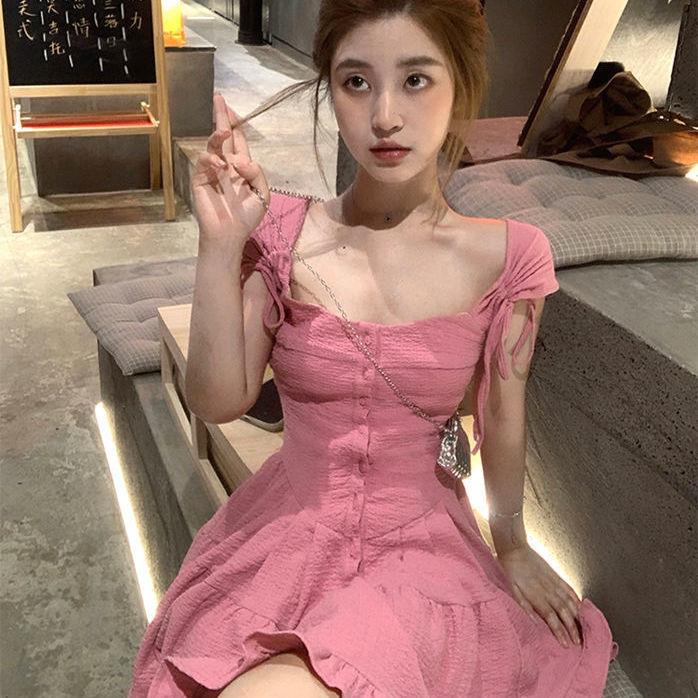 Đầm Dáng Chữ a Cổ Vuông Thiết Kế Cột Dây Phong Cách Mới Mùa Hè 2022