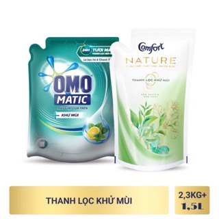 Combo thanh lọc khử mùi từ nước giặt OMO Matic và nước xả Comfort