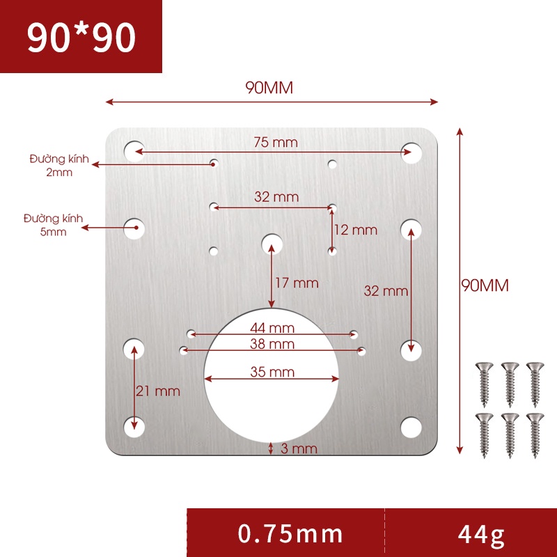 Miếng Tấm Pát Pad Thép Vuông Sửa Bản Lề Tủ Cửa Gỗ Lỗ Vít Door Hinge Repair Kit