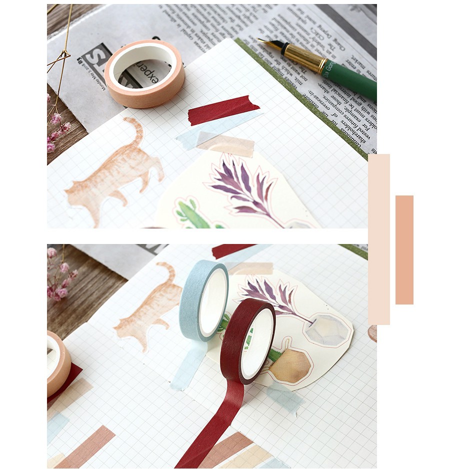 Hộp 5 cuộn washi tape màu sắc cơ bản 9 mẫu