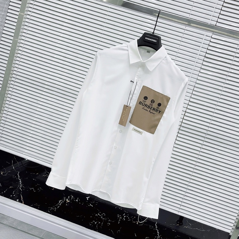 Áo sơ mi burberry nam trắng dài tay thêu mác logo chữ trước ngực chất vải lụa cao cấp mềm mịn đẹp SM03P