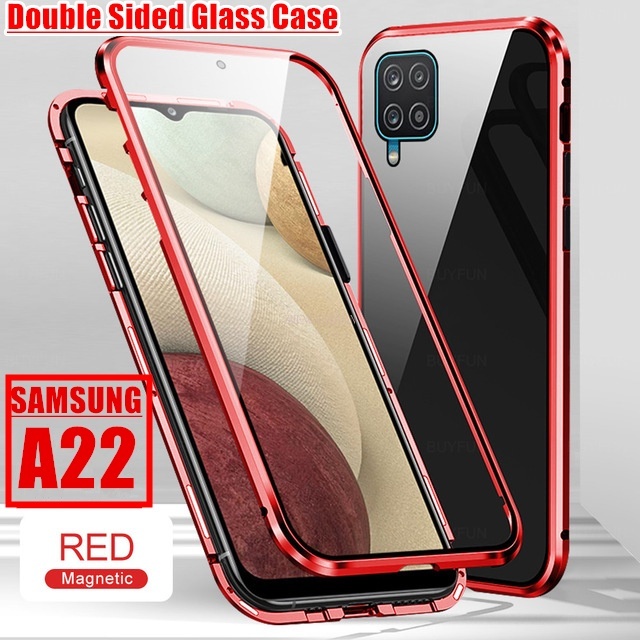 Ốp điện thoại kính cường lực hai mặt viền kim loại từ tính cho Samsung Galaxy A22 5g A 22 Lte A03s M32 Samsung A22 4g