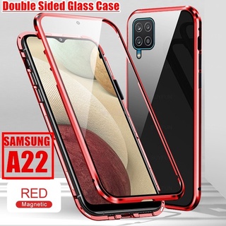 Ốp điện thoại kính cường lực hai mặt viền kim loại từ tính cho Samsung Galaxy A22 5g A 22 Lte A03s M32 Samsung A22 4g