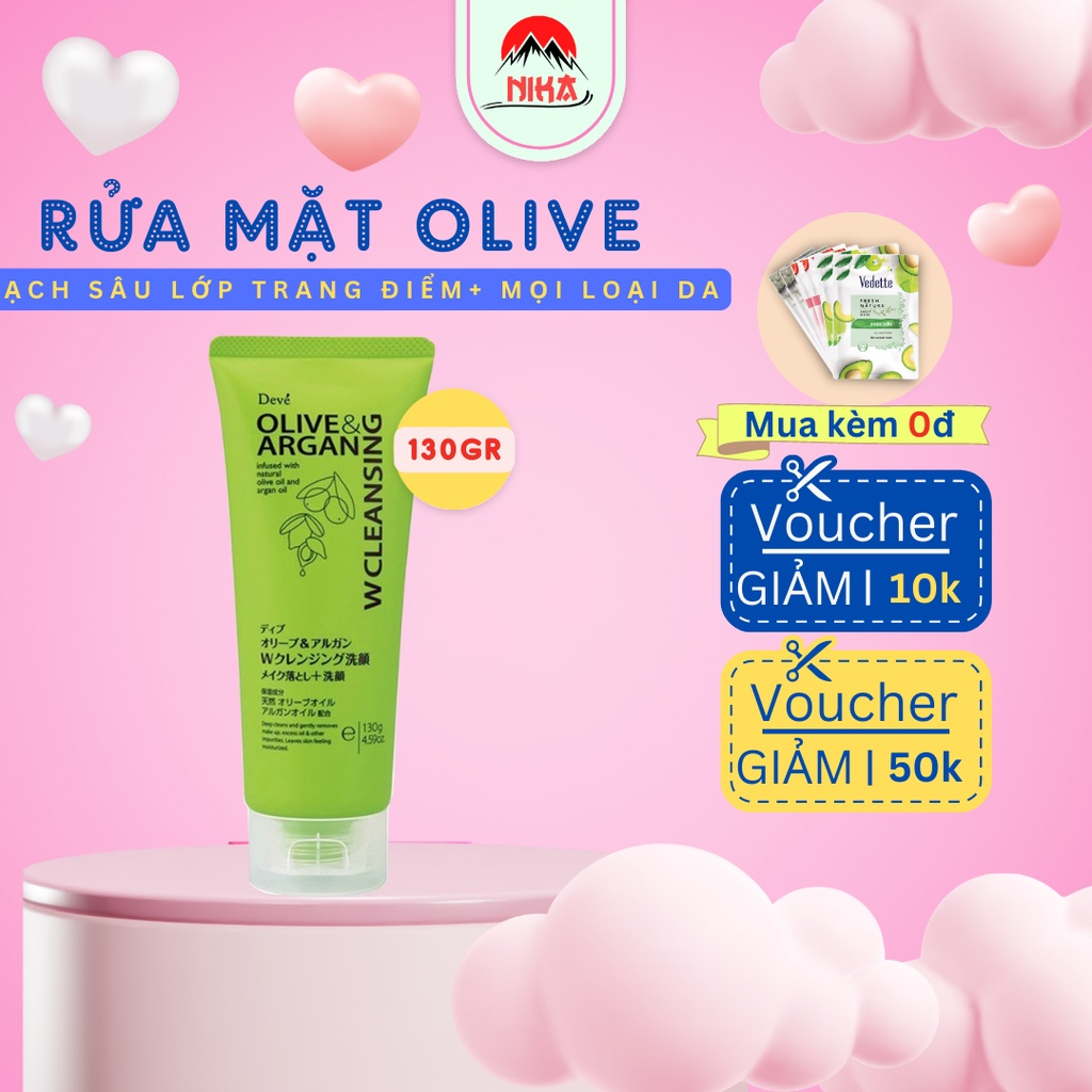 Sữa rửa mặt Deve Olive & Argan W Cleansing - Sữa rửa mặt Nhật Bản chiết xuất thiên nhiên lành tính, làm sạch sâu