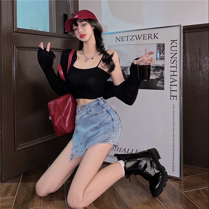 (MẪU MỚI) Chân váy jeans, chân váy nữ đắp chéo chất jeans cao cấp alohashop91