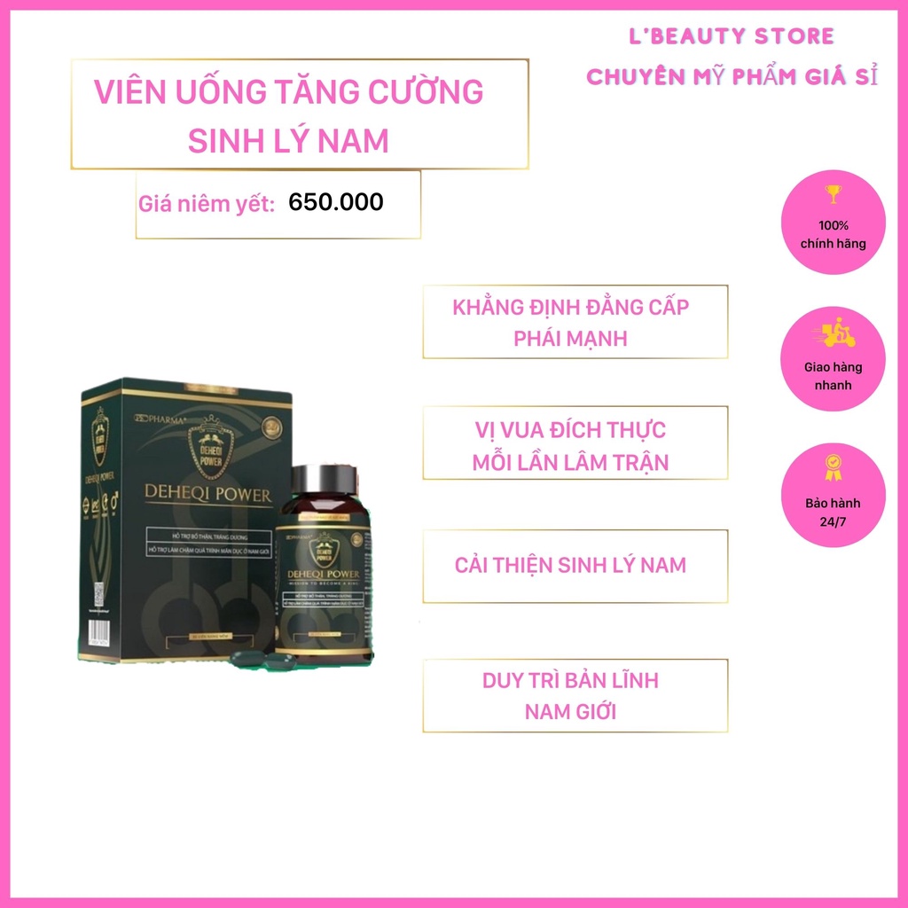 Viên uống cải thiện sinh lý nam DEHEQI POWER PK PHARMA, tăng cường sinh lý nam, lọ 30 viên