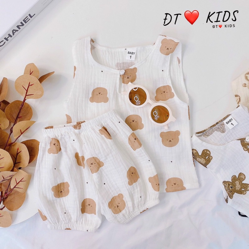 Bộ 3 lỗ chất liệu xô múlin , đũi nhăn cho bé trai bé gái