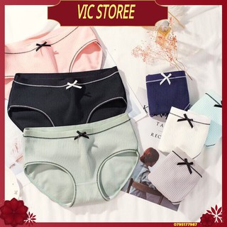 [Combo 5 Chiếc] Quần Lót Nữ Cotton Gân Tăm Đính Nơ, Quần Chip Nữ Sexy Dễ Thương Cotton Kháng Khuẩn (giao nhiều mầu)